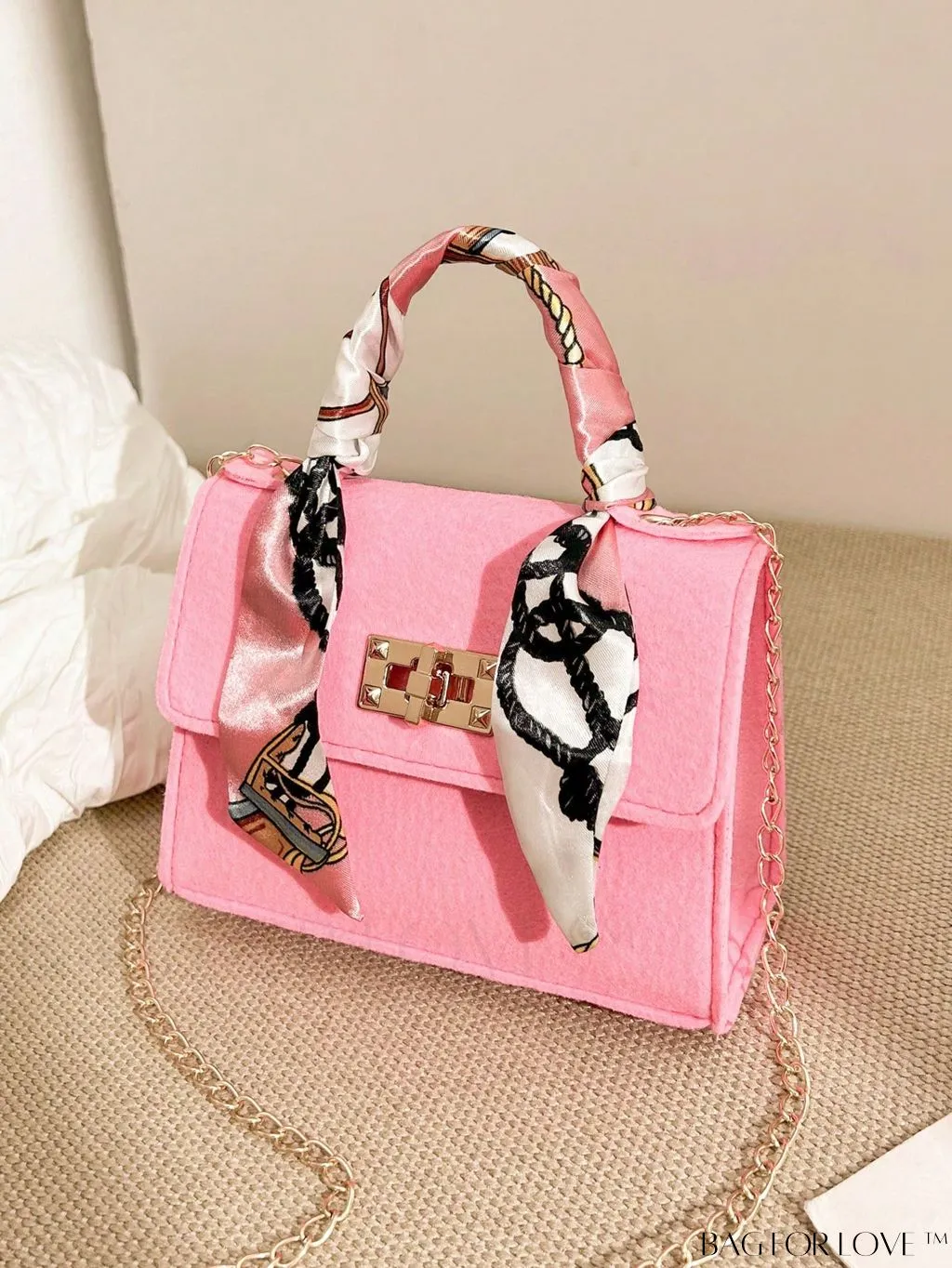BagForLove - Felt Mini Square Bag with Chain Strap and Twist Lock