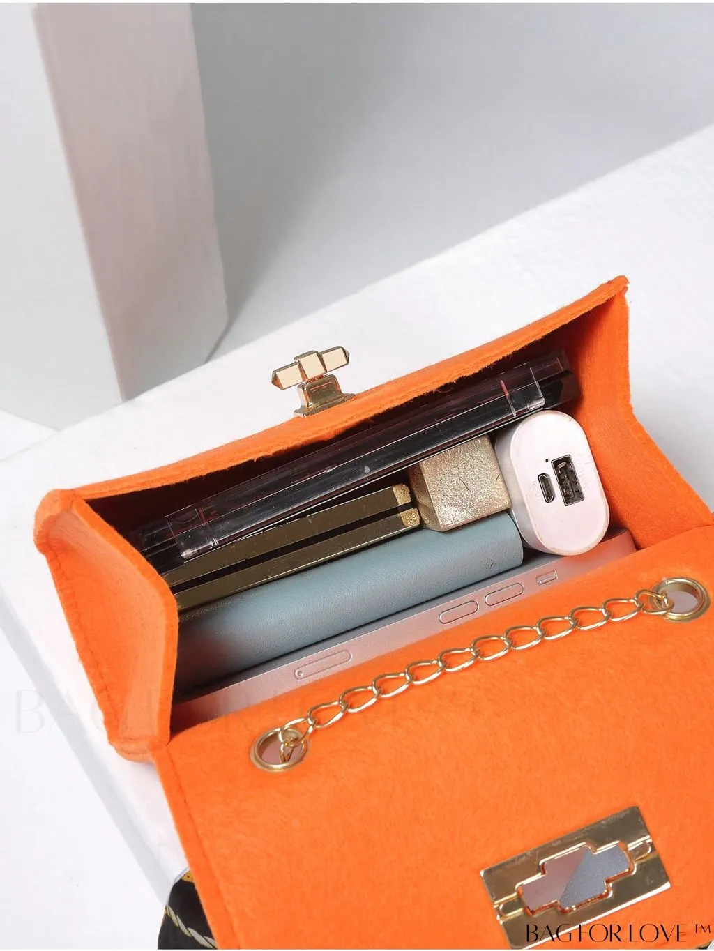 BagForLove - Felt Mini Square Bag with Chain Strap and Twist Lock