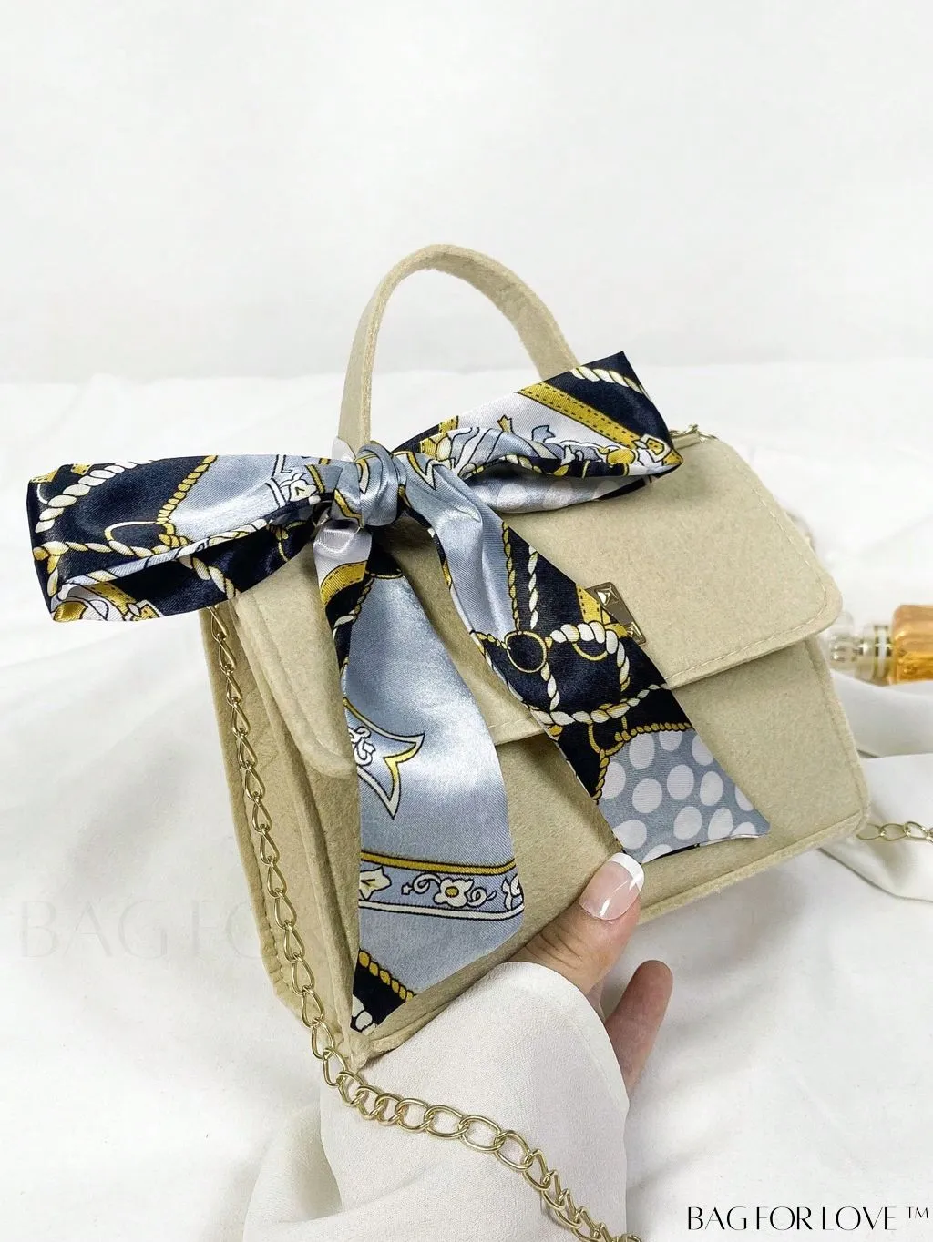 BagForLove - Felt Mini Square Bag with Chain Strap and Twist Lock