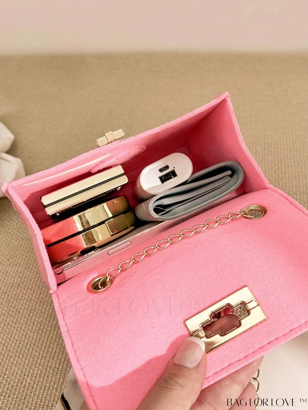 BagForLove - Felt Mini Square Bag with Chain Strap and Twist Lock