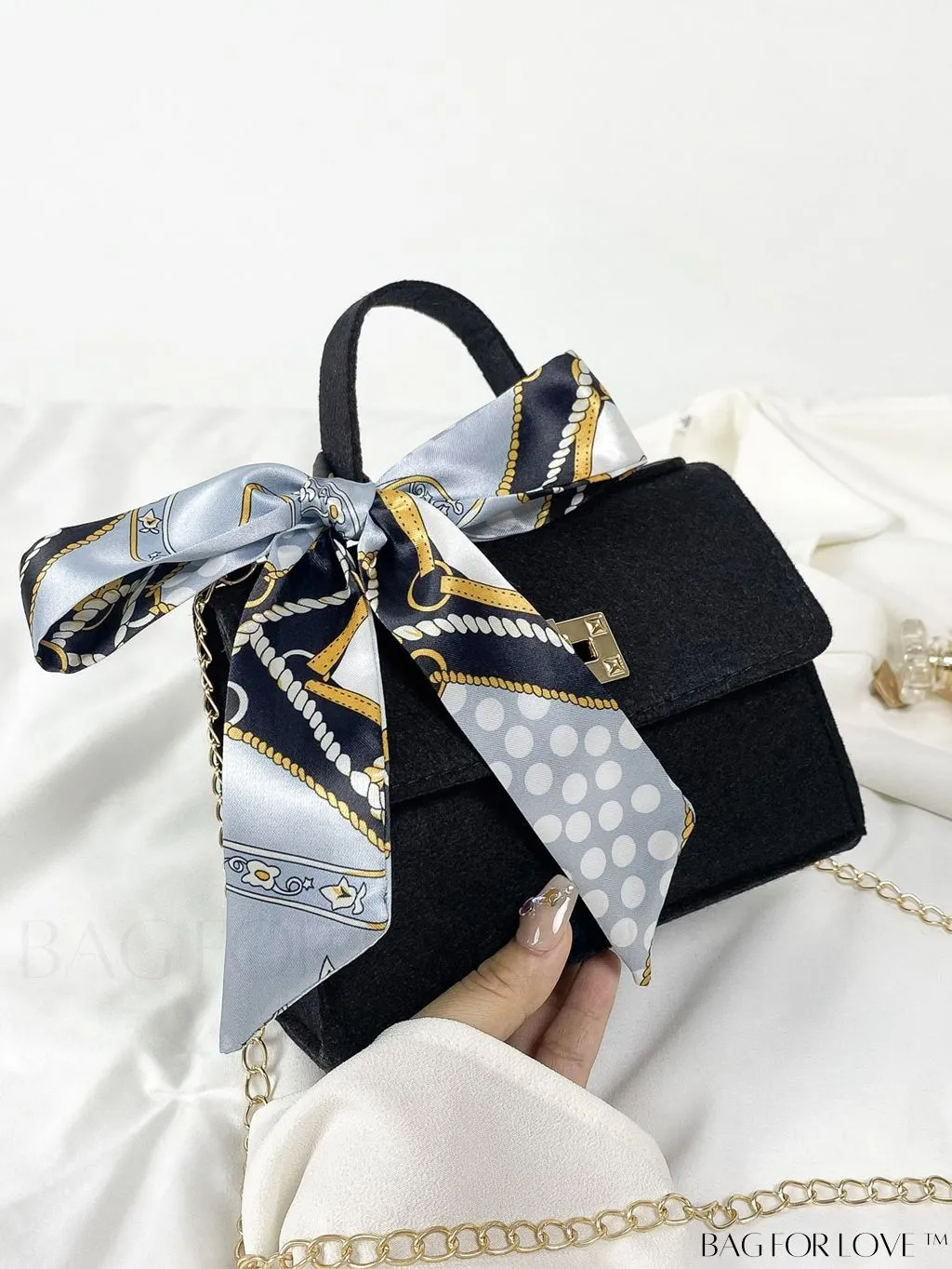 BagForLove - Felt Mini Square Bag with Chain Strap and Twist Lock