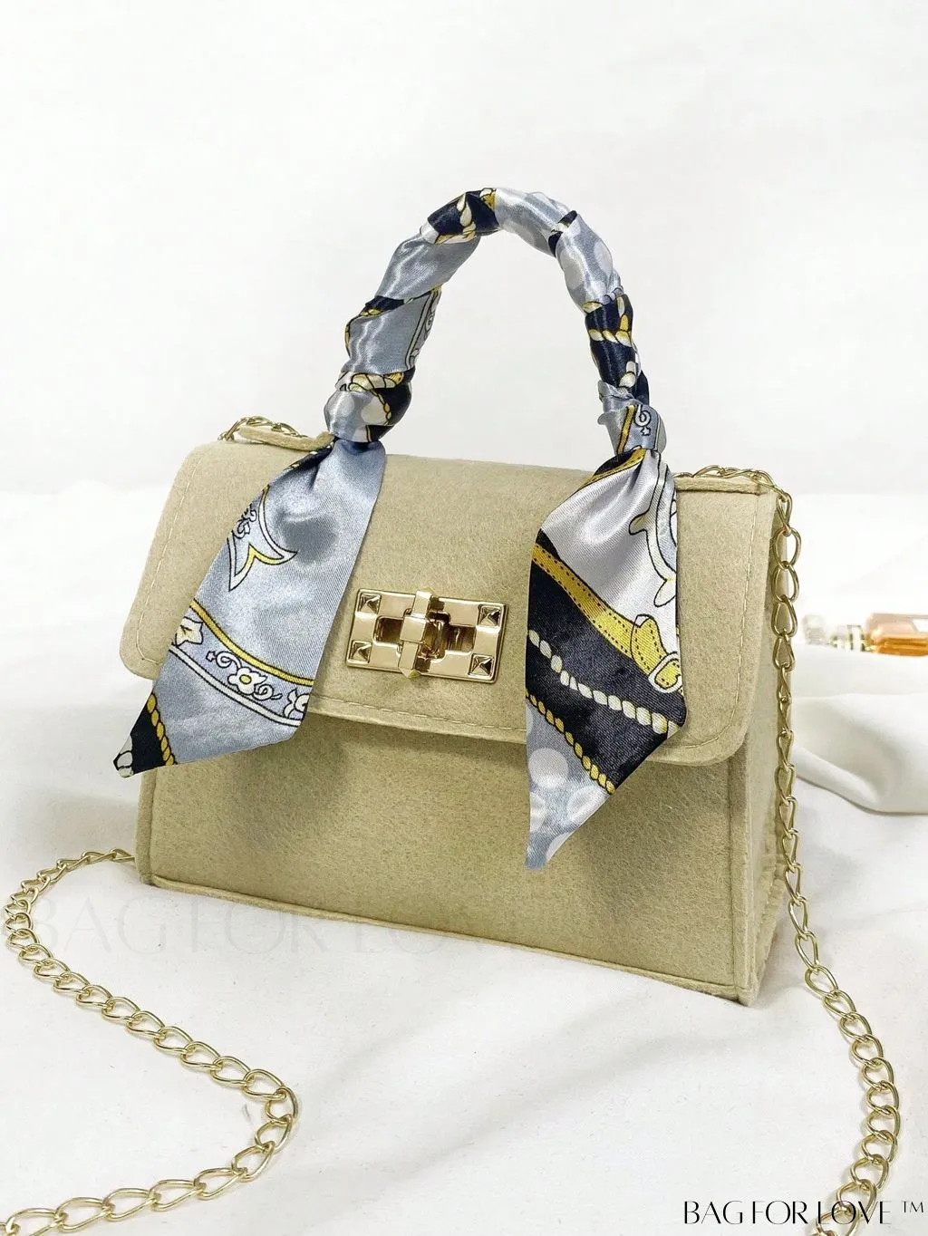 BagForLove - Felt Mini Square Bag with Chain Strap and Twist Lock