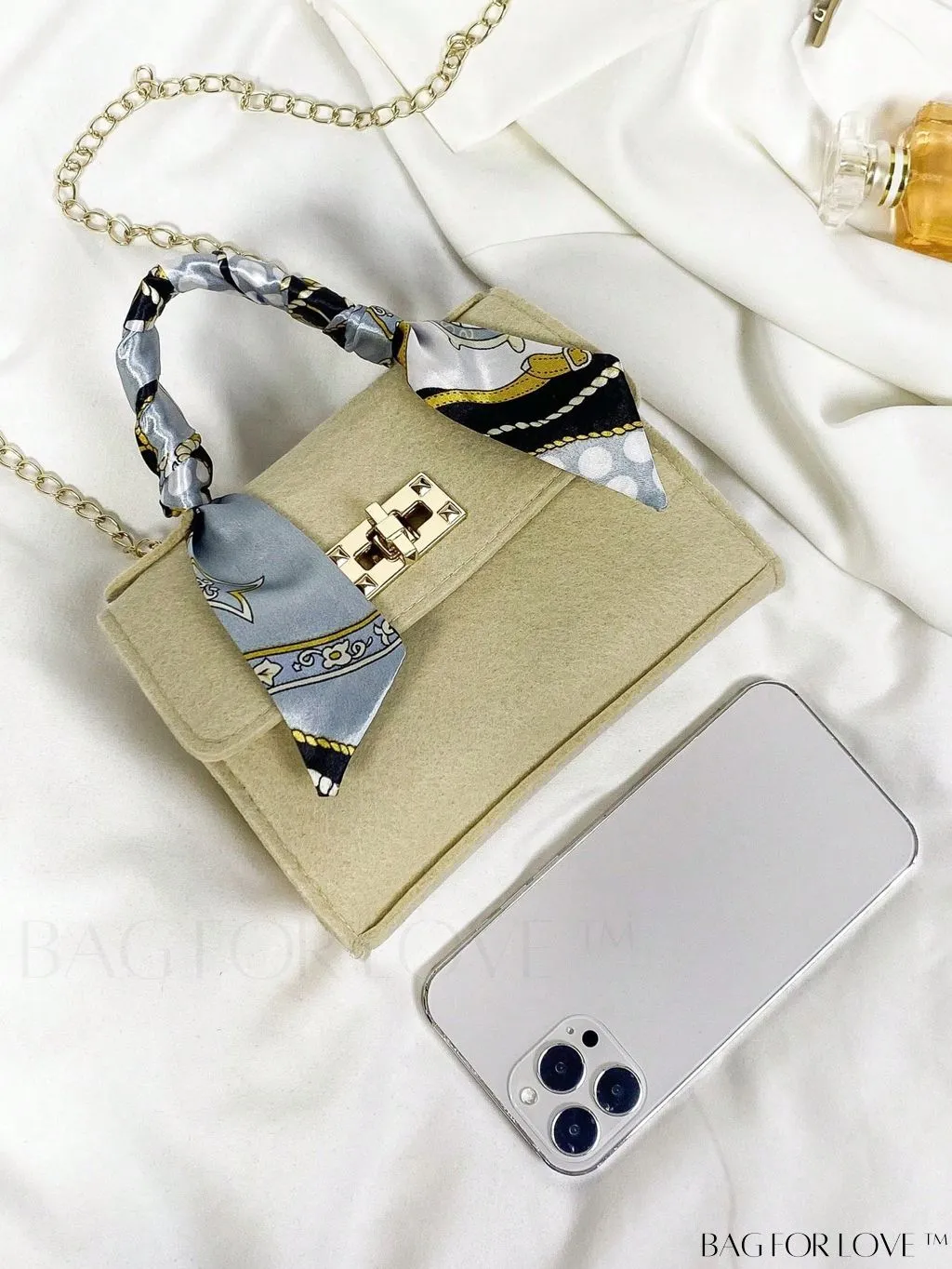 BagForLove - Felt Mini Square Bag with Chain Strap and Twist Lock