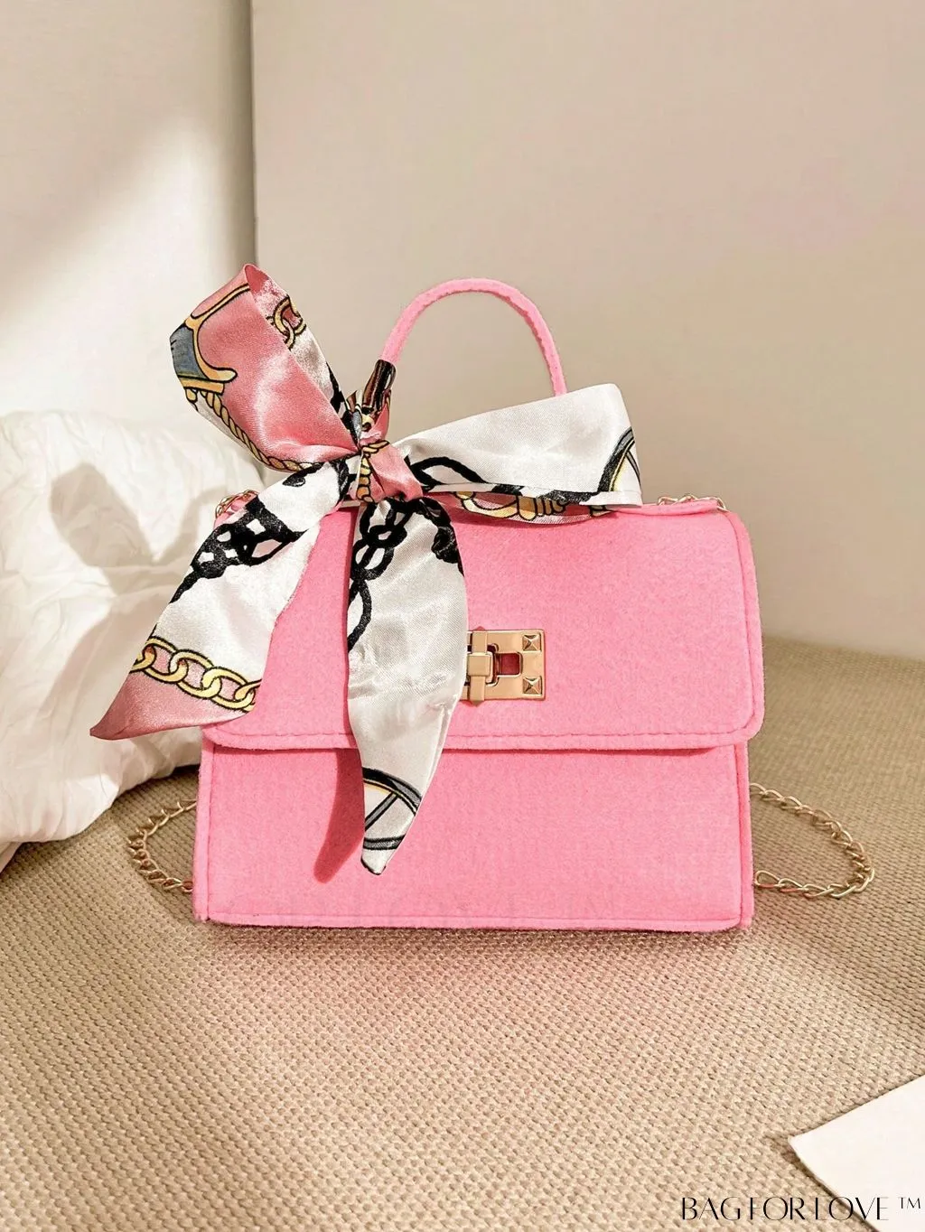 BagForLove - Felt Mini Square Bag with Chain Strap and Twist Lock