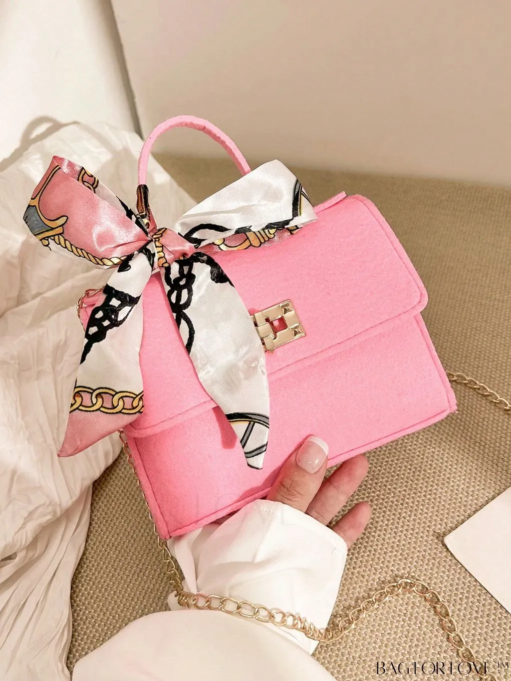 BagForLove - Felt Mini Square Bag with Chain Strap and Twist Lock