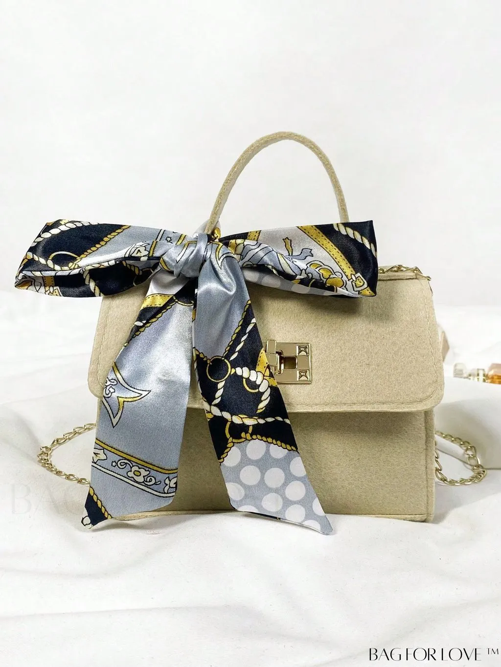 BagForLove - Felt Mini Square Bag with Chain Strap and Twist Lock