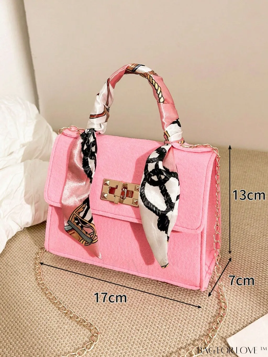 BagForLove - Felt Mini Square Bag with Chain Strap and Twist Lock