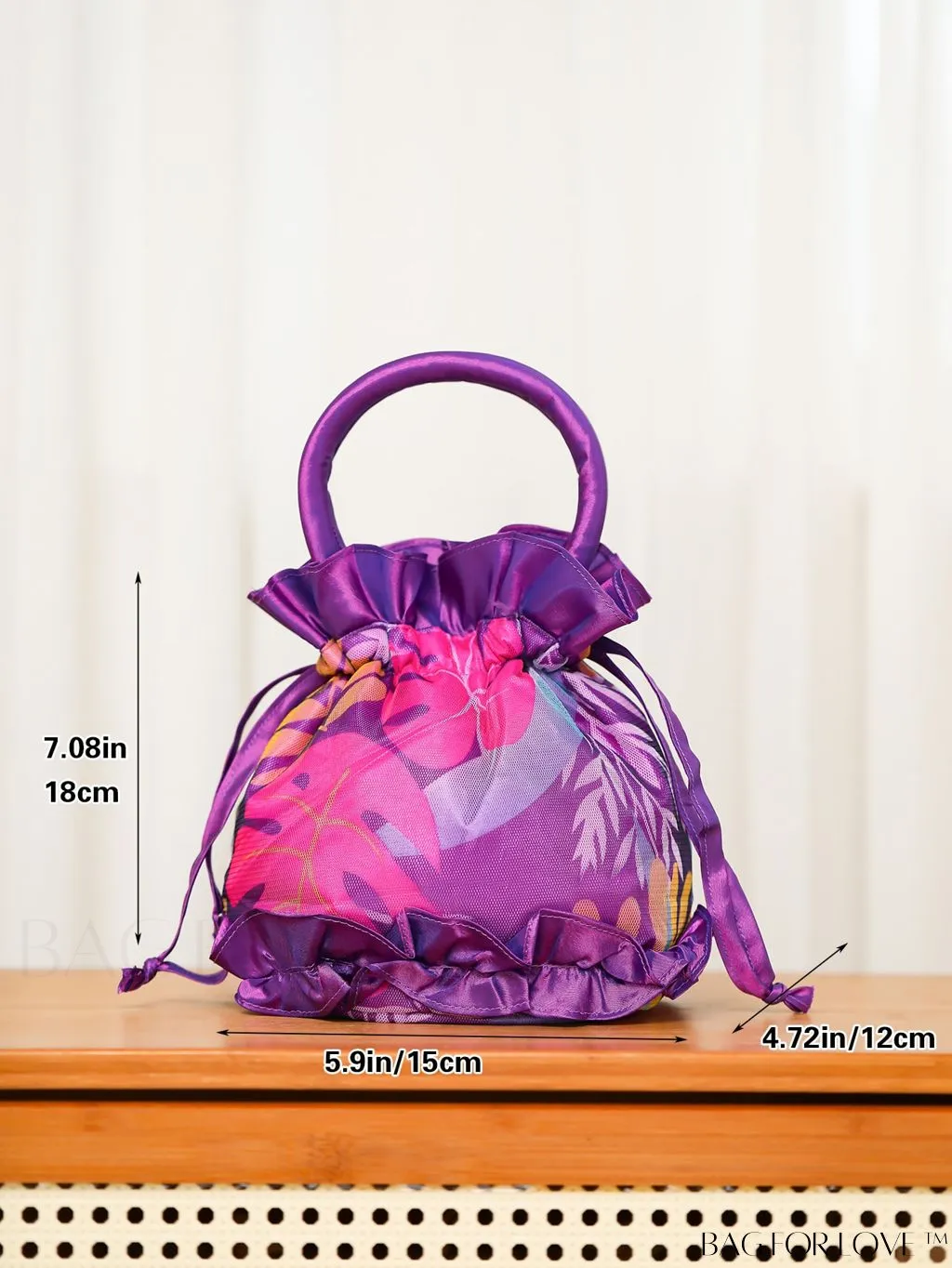 BagForLove - Floral Mini Drawstring Handbag with Elegant Decoration