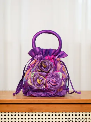BagForLove - Floral Mini Drawstring Handbag with Elegant Decoration