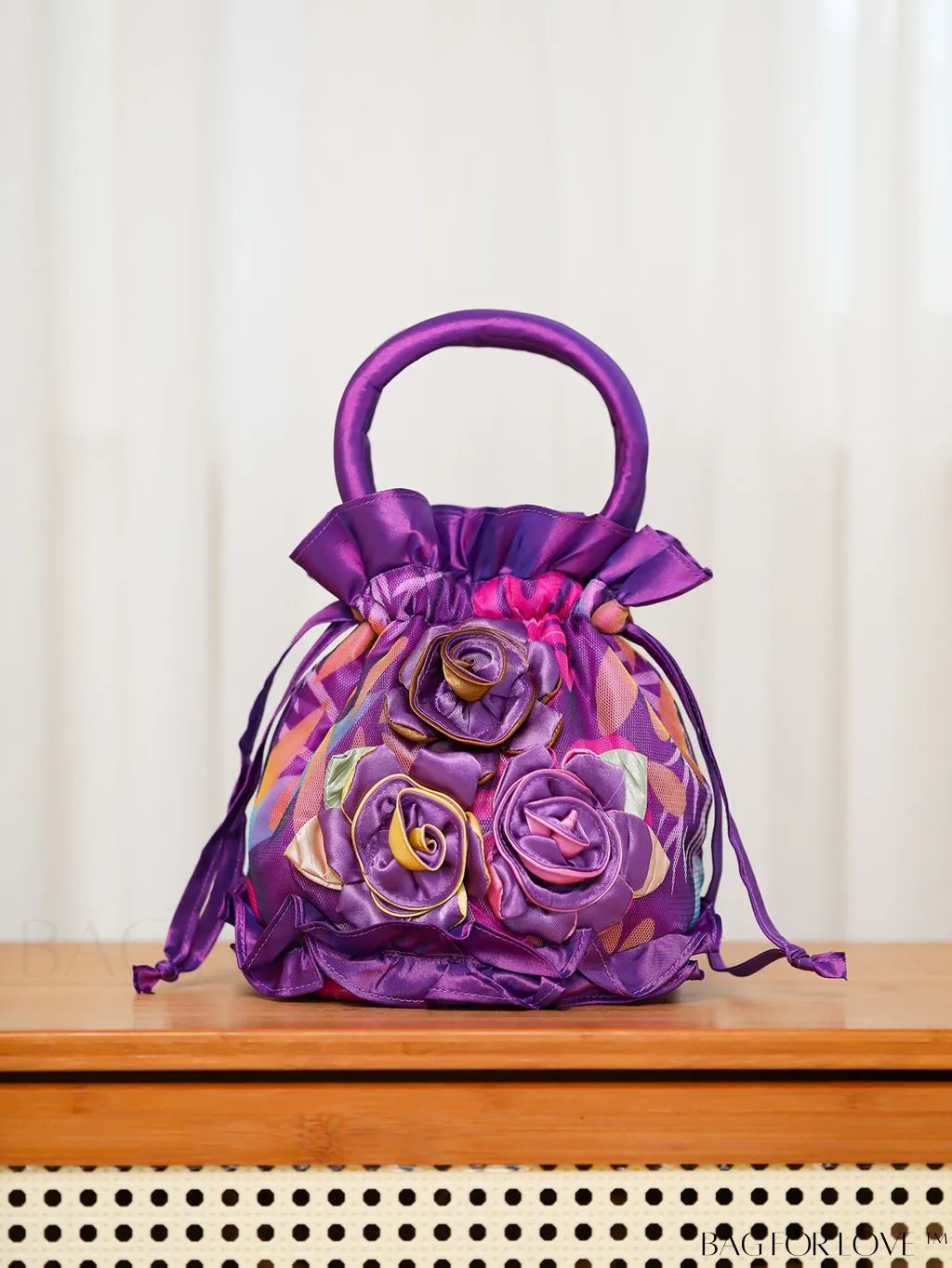 BagForLove - Floral Mini Drawstring Handbag with Elegant Decoration