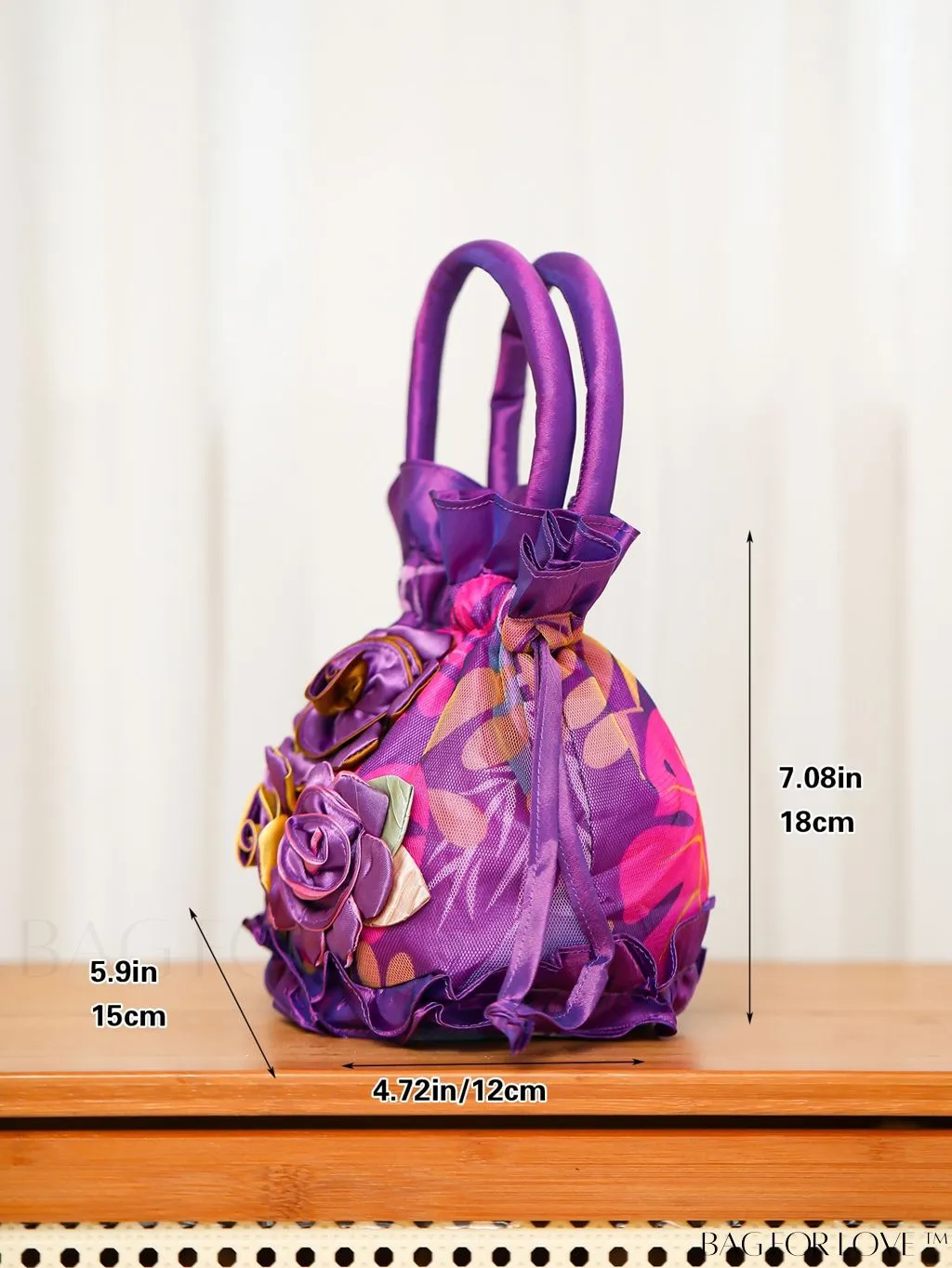 BagForLove - Floral Mini Drawstring Handbag with Elegant Decoration