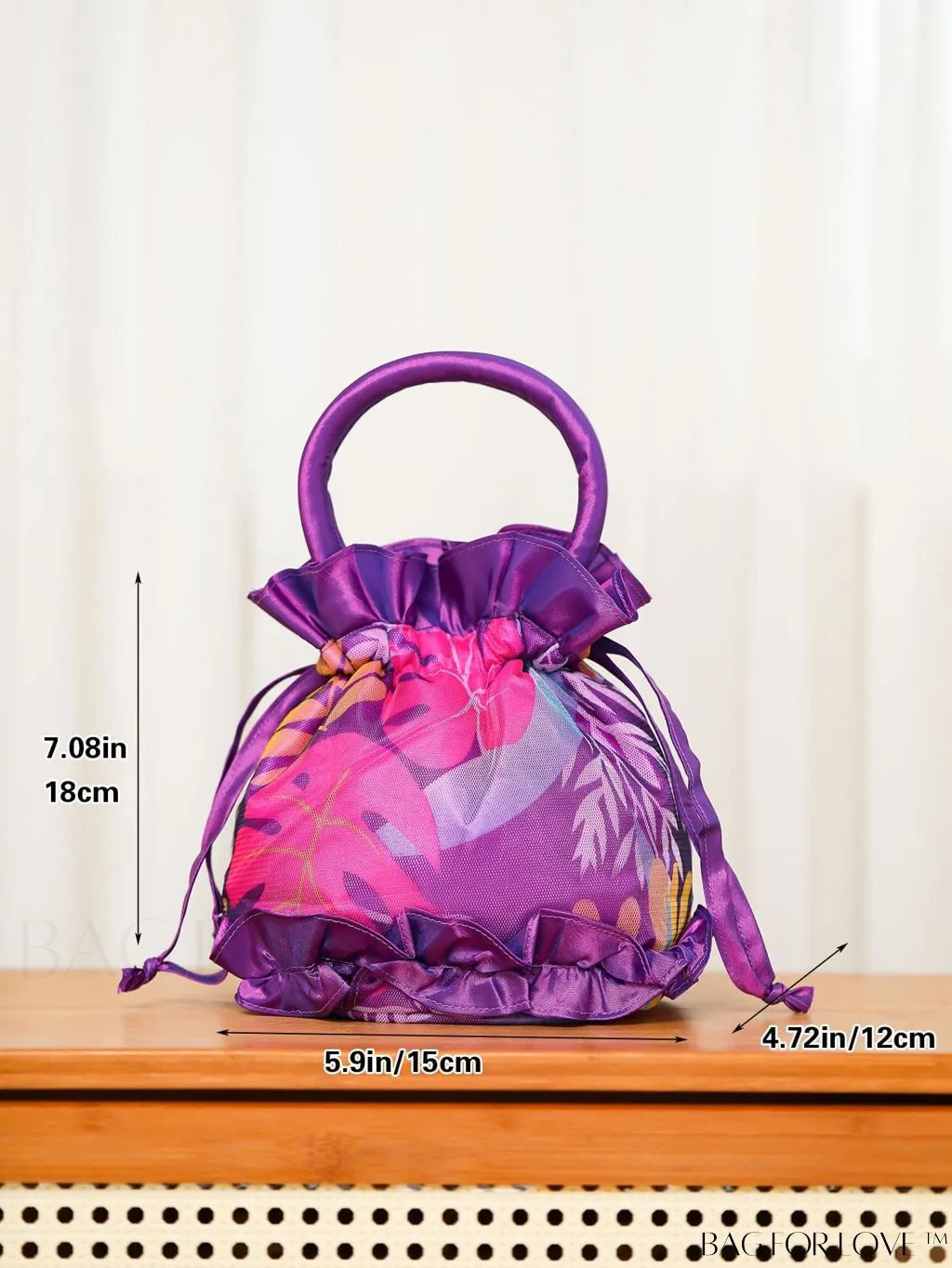 BagForLove - Floral Mini Drawstring Handbag with Elegant Decoration