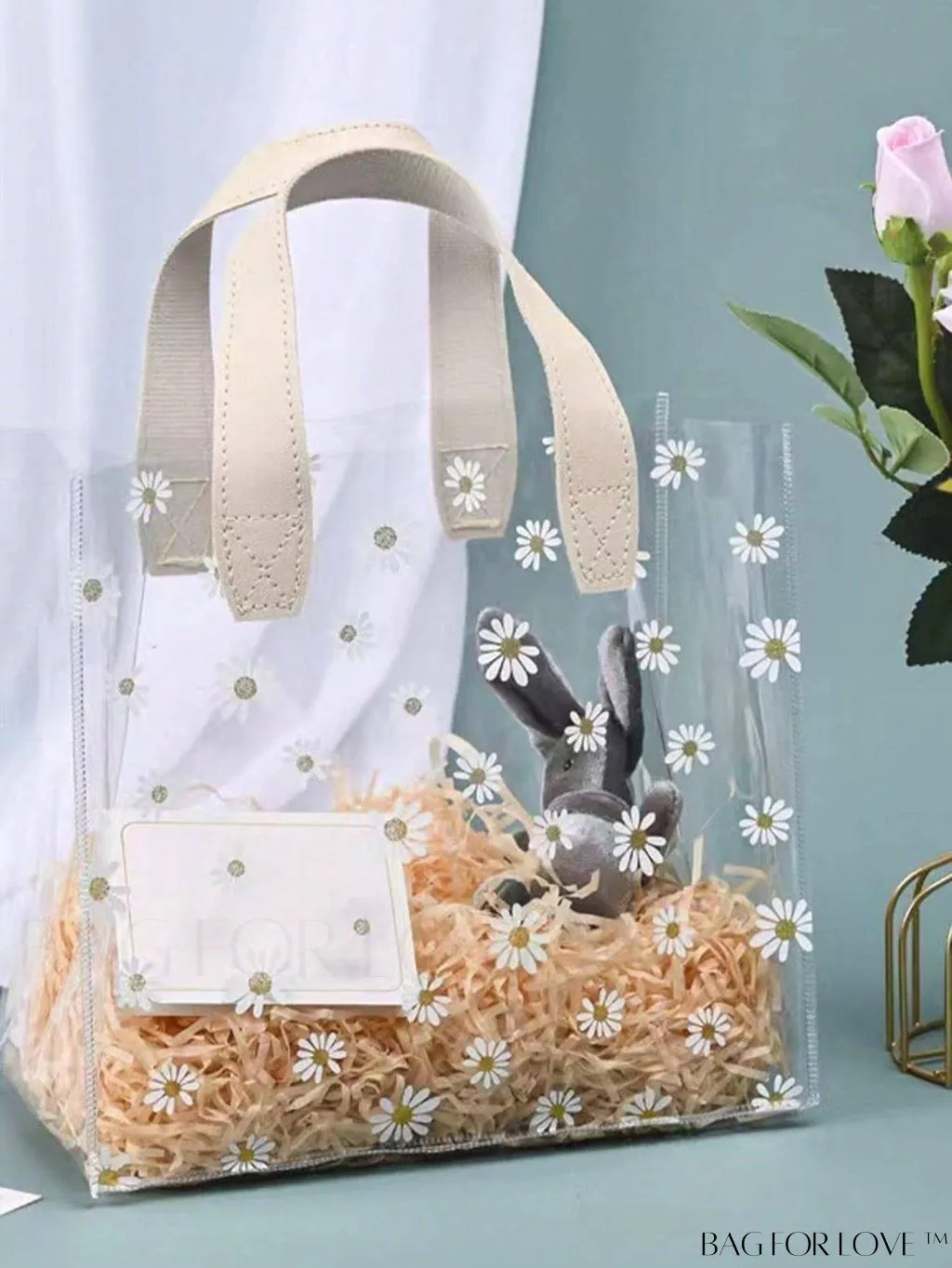 BagForLove - Flower Print PVC Gift Bag - Elegant Clear Wrapping for Party & Holiday Gifts