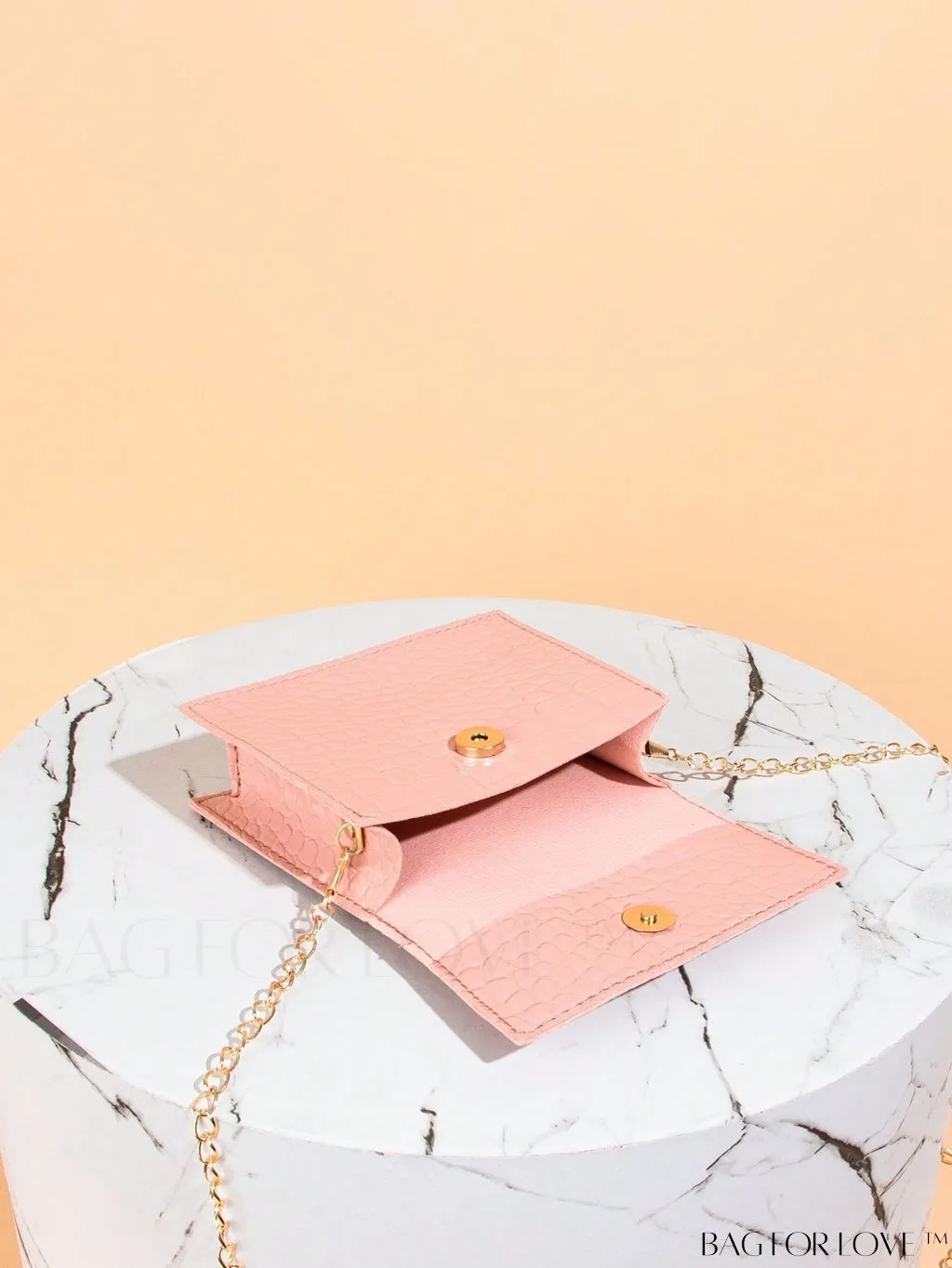 BagForLove - Funky Neon Pink Mini Square Bag with Chain Flap - PU Leather