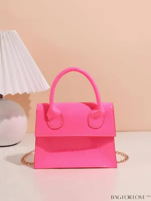 BagForLove - Funky Neon Pink Mini Square Bag with Chain Flap - PU Leather