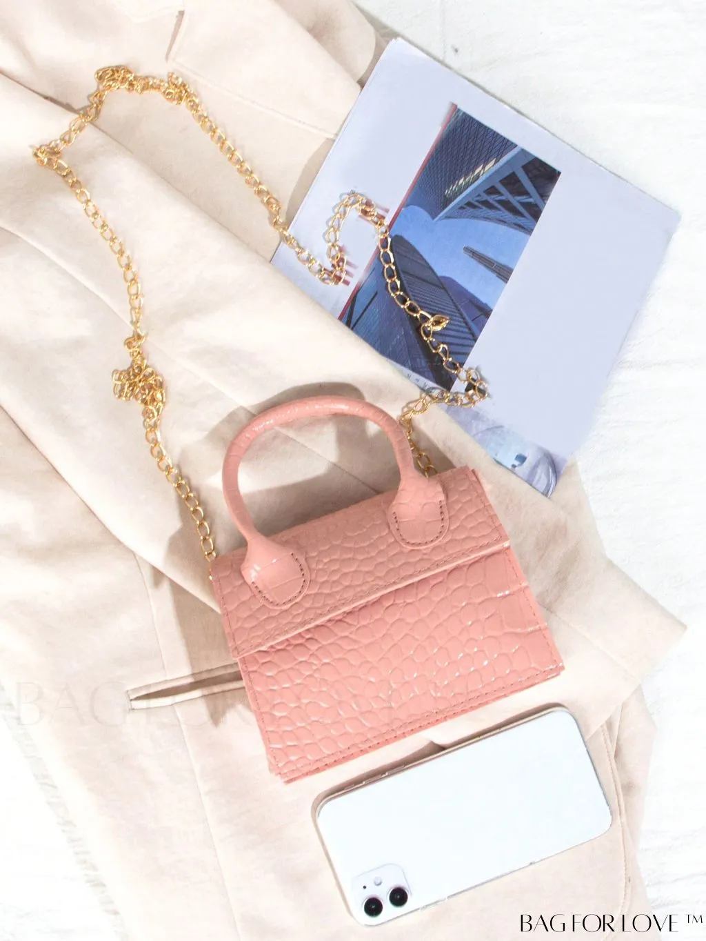 BagForLove - Funky Neon Pink Mini Square Bag with Chain Flap - PU Leather
