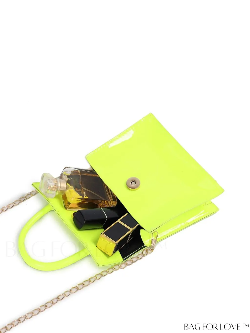 BagForLove - Funky Neon Pink Mini Square Bag with Chain Flap - PU Leather