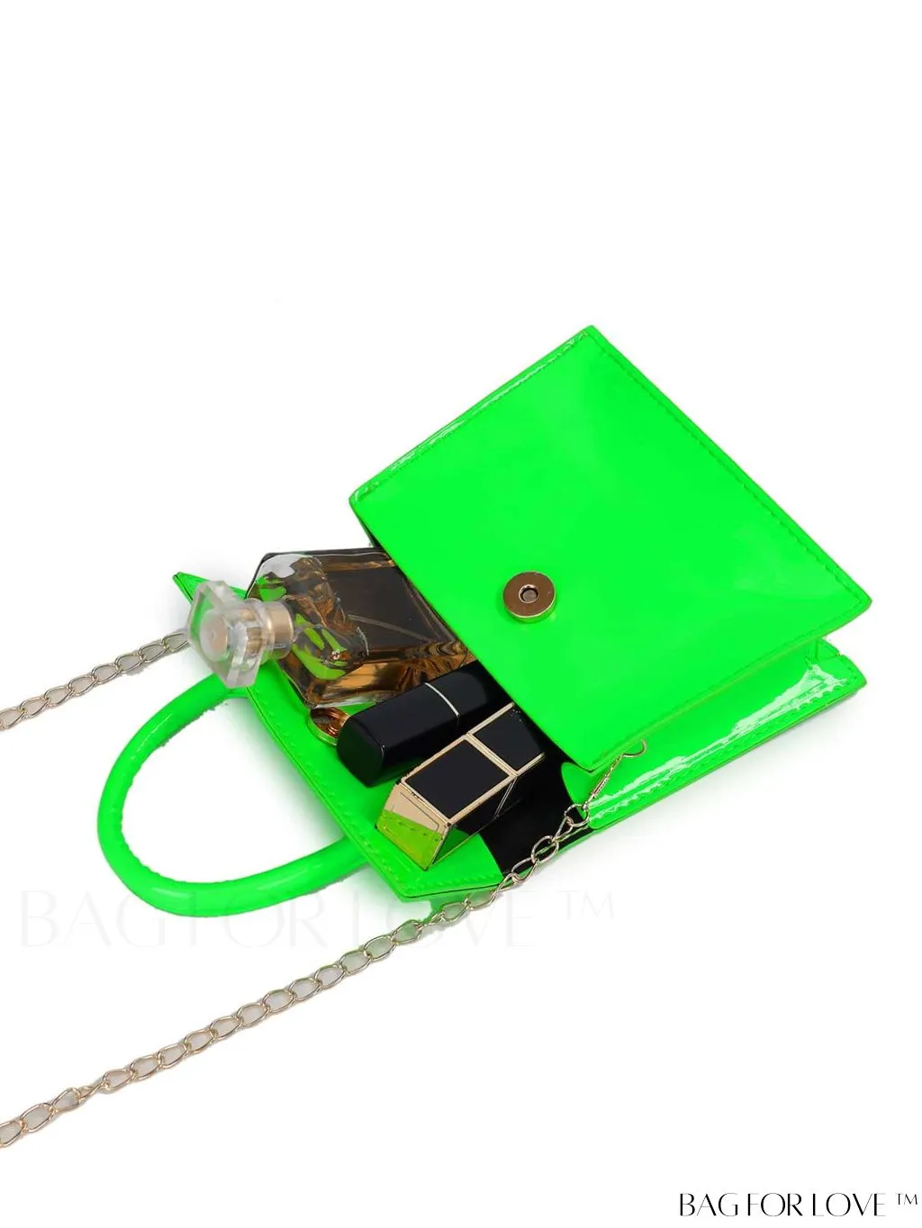 BagForLove - Funky Neon Pink Mini Square Bag with Chain Flap - PU Leather