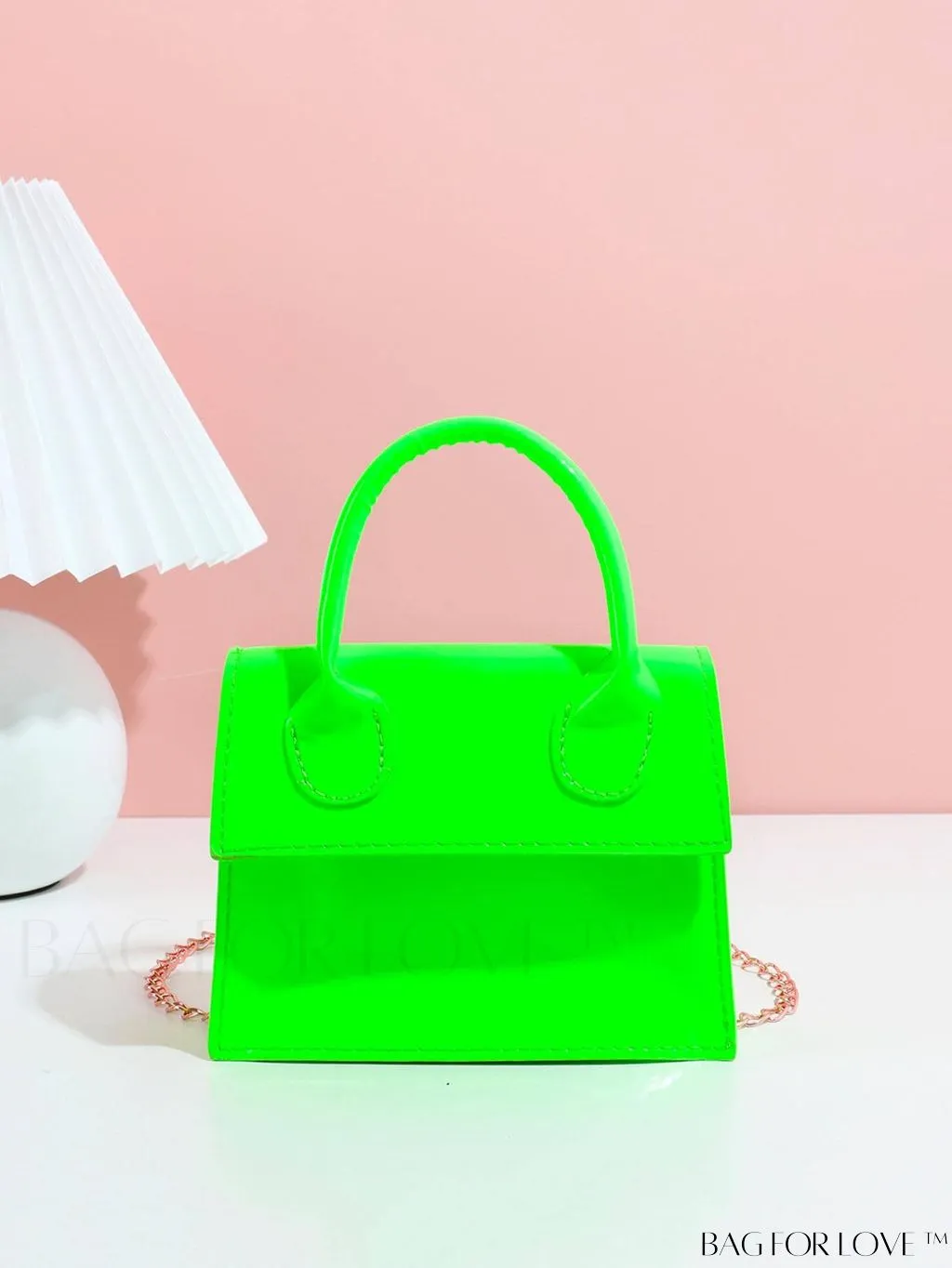 BagForLove - Funky Neon Pink Mini Square Bag with Chain Flap - PU Leather