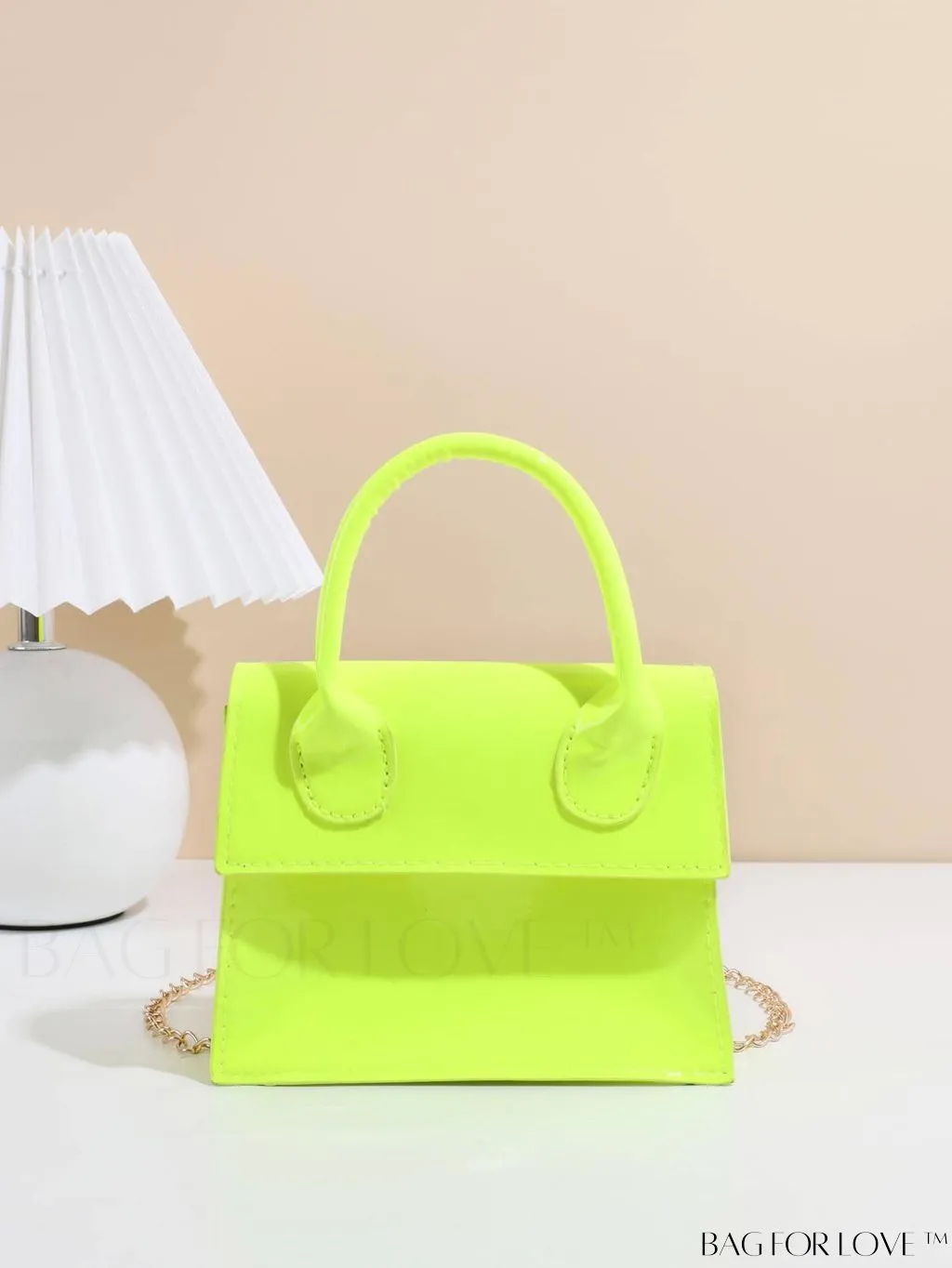 BagForLove - Funky Neon Pink Mini Square Bag with Chain Flap - PU Leather
