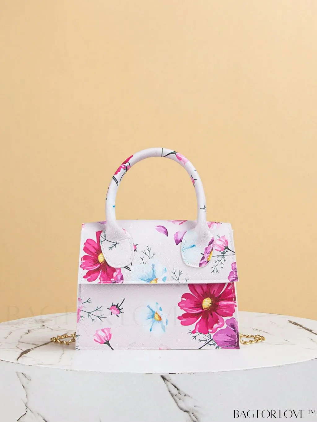 BagForLove - Funky Neon Pink Mini Square Bag with Chain Flap - PU Leather