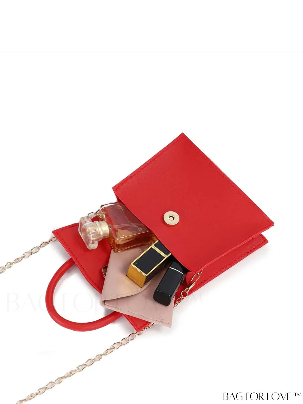 BagForLove - Funky Neon Pink Mini Square Bag with Chain Flap - PU Leather