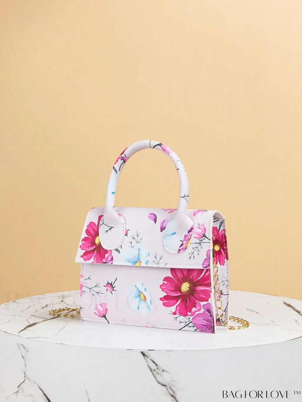 BagForLove - Funky Neon Pink Mini Square Bag with Chain Flap - PU Leather