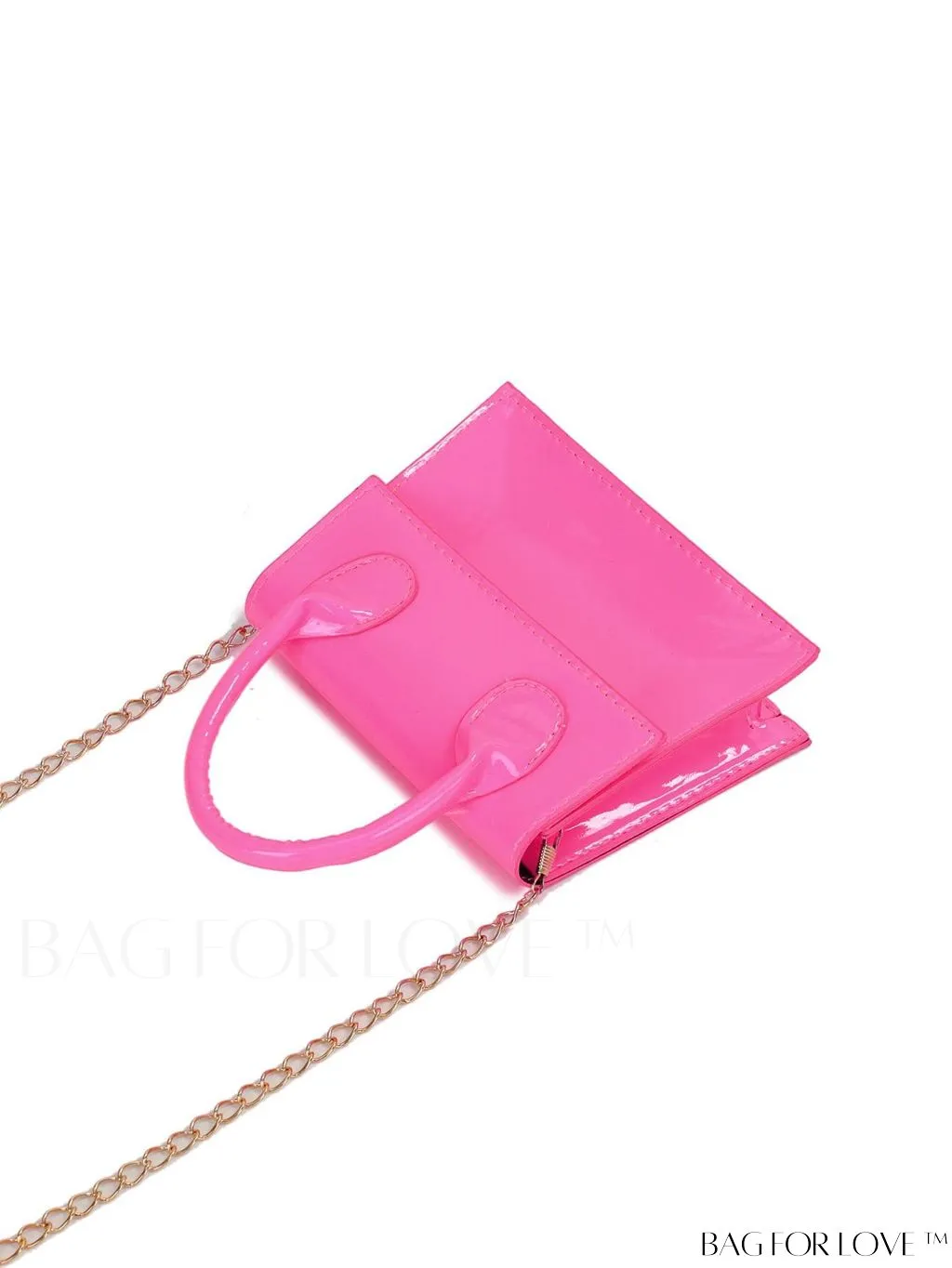 BagForLove - Funky Neon Pink Mini Square Bag with Chain Flap - PU Leather