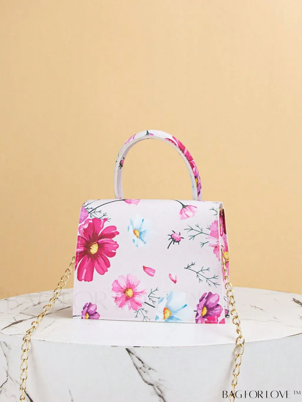BagForLove - Funky Neon Pink Mini Square Bag with Chain Flap - PU Leather