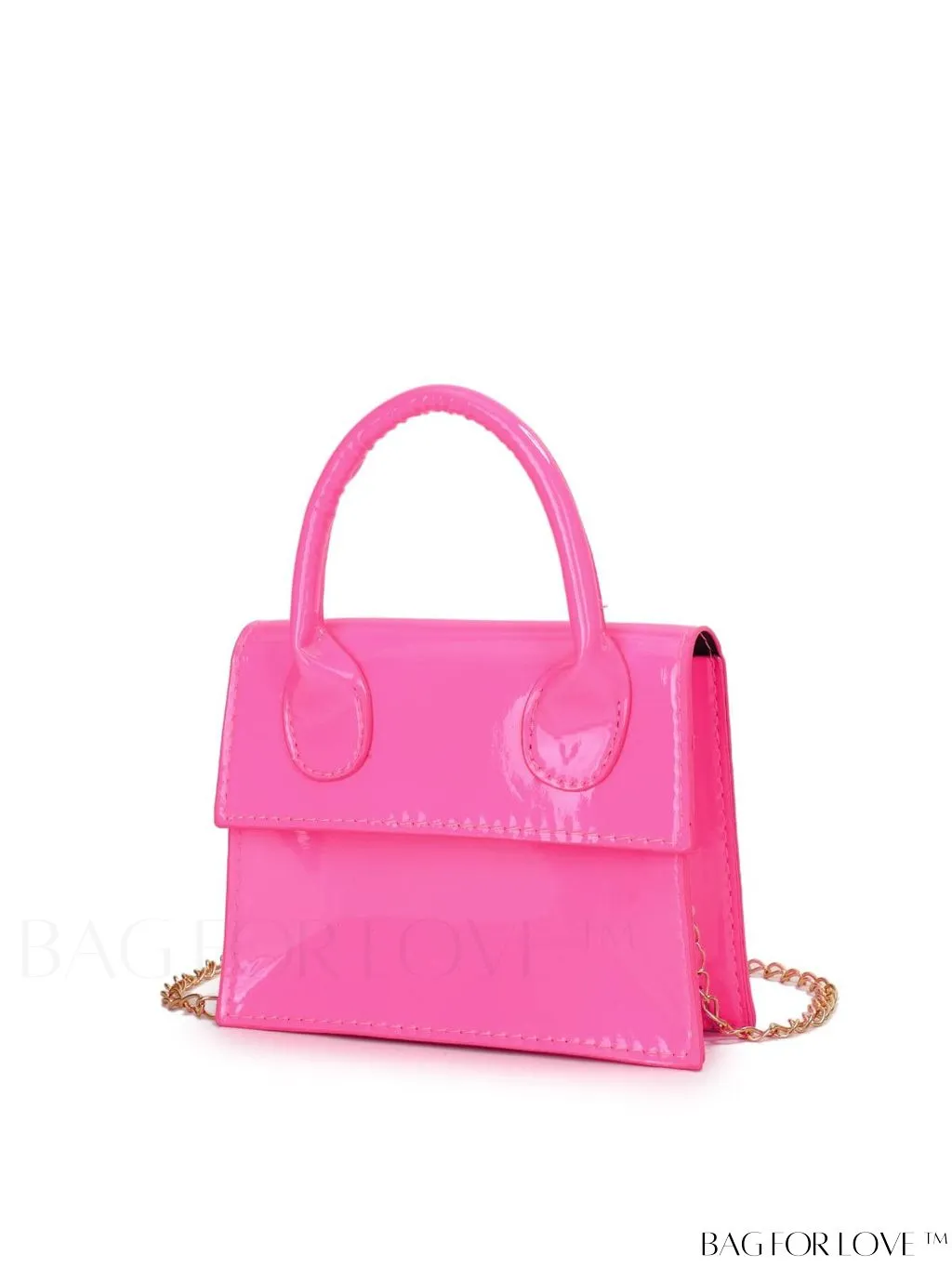 BagForLove - Funky Neon Pink Mini Square Bag with Chain Flap - PU Leather