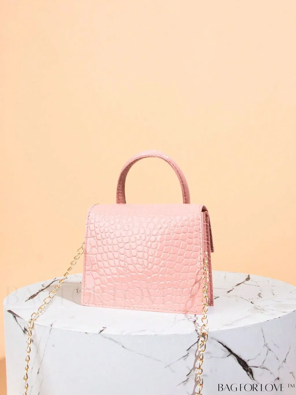 BagForLove - Funky Neon Pink Mini Square Bag with Chain Flap - PU Leather