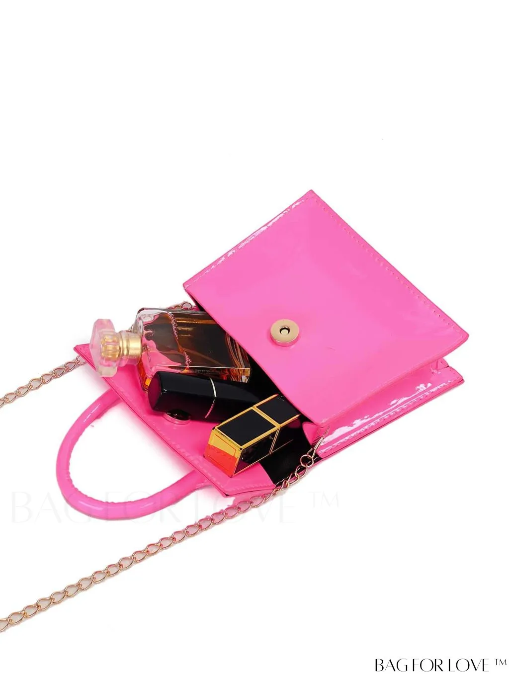 BagForLove - Funky Neon Pink Mini Square Bag with Chain Flap - PU Leather