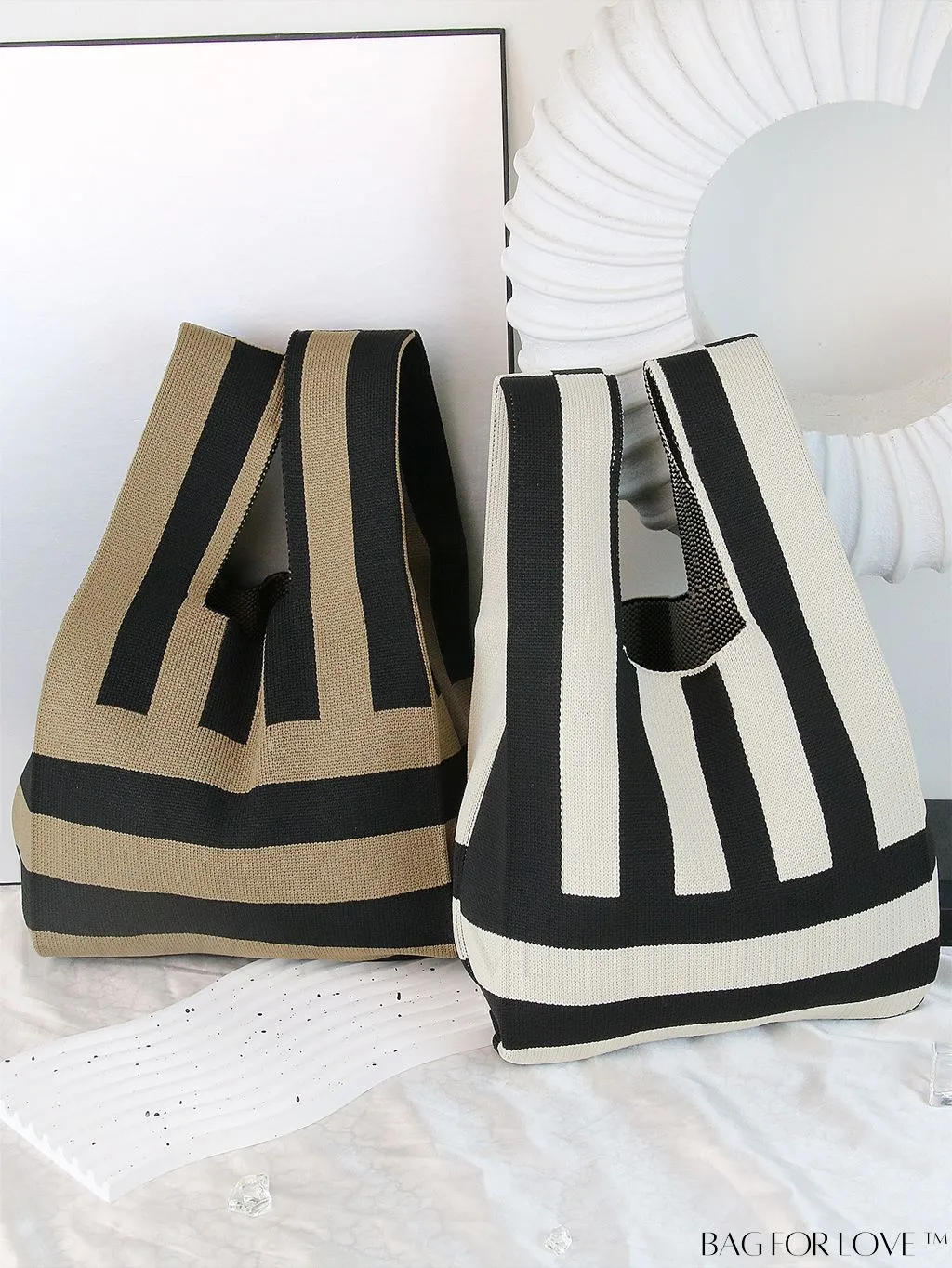 BagForLove - Korean Striped Print Crochet Bag - Fashionable Minimalist Tote