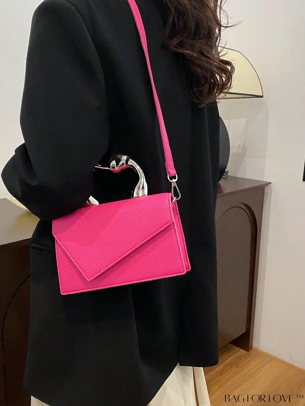 BagForLove - Litchi Embossed Mini Square Flap Bag with Top Handle - PU Leather