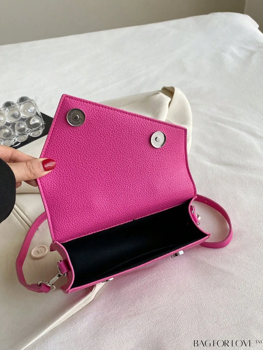 BagForLove - Litchi Embossed Mini Square Flap Bag with Top Handle - PU Leather