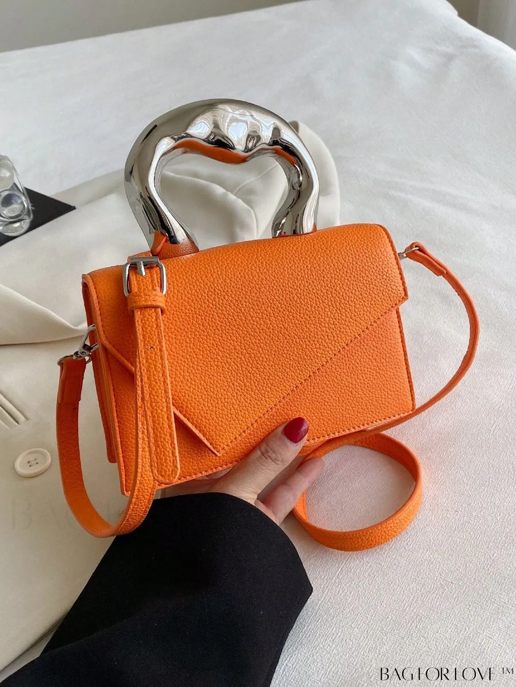 BagForLove - Litchi Embossed Mini Square Flap Bag with Top Handle - PU Leather