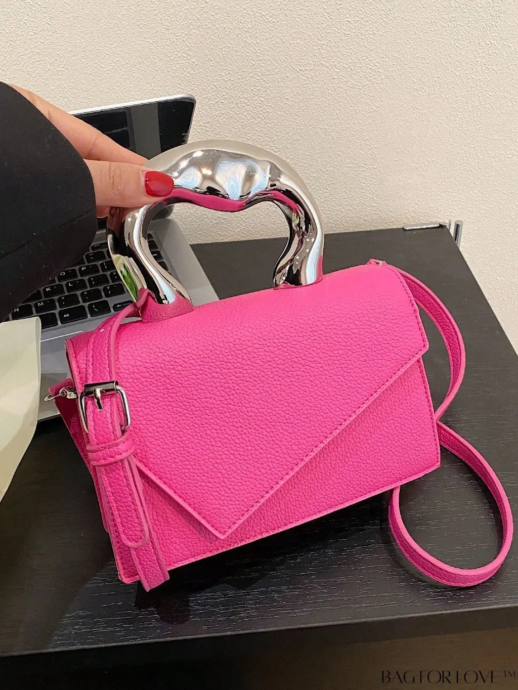 BagForLove - Litchi Embossed Mini Square Flap Bag with Top Handle - PU Leather