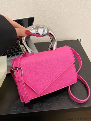 BagForLove - Litchi Embossed Mini Square Flap Bag with Top Handle - PU Leather