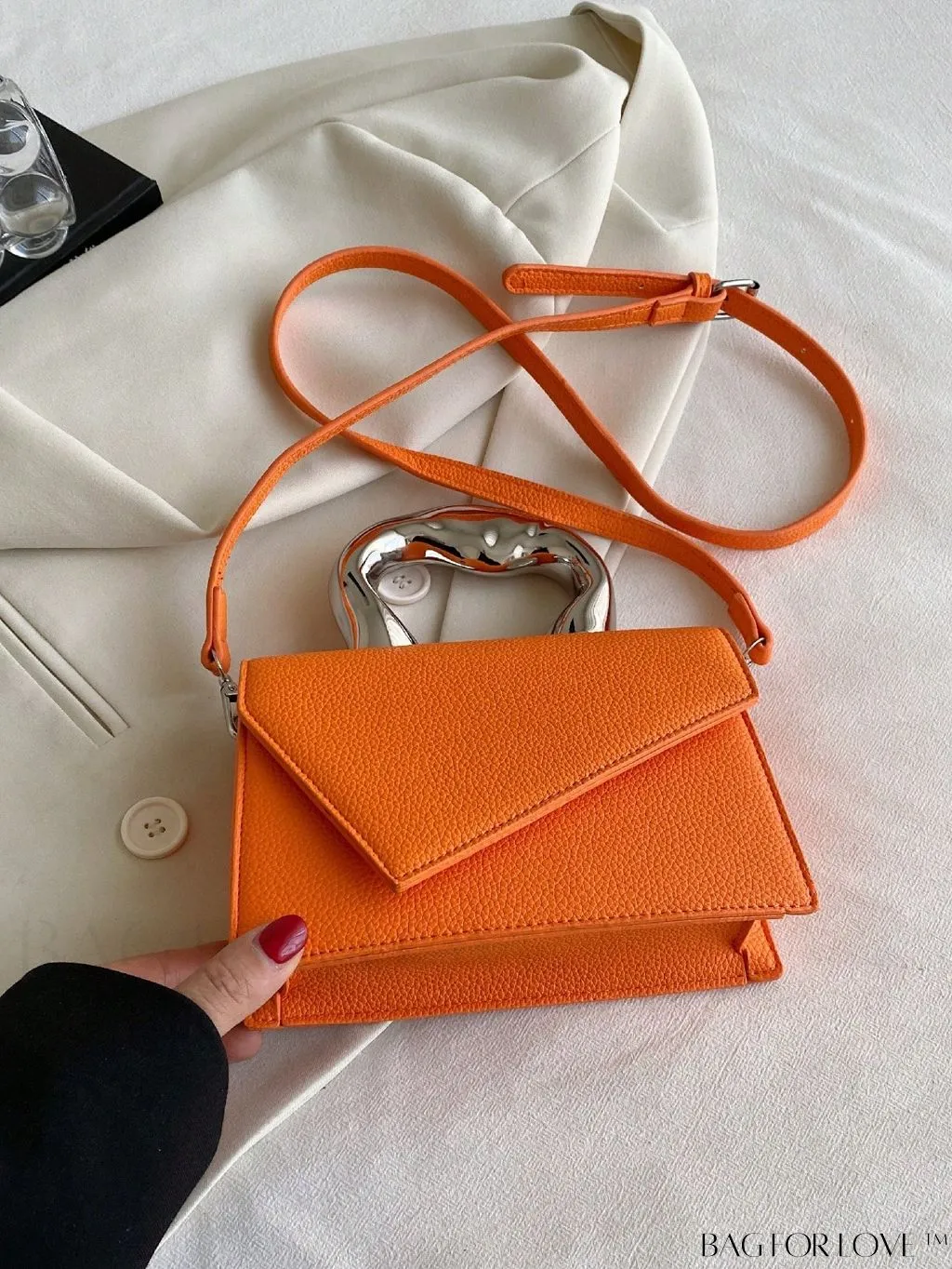 BagForLove - Litchi Embossed Mini Square Flap Bag with Top Handle - PU Leather