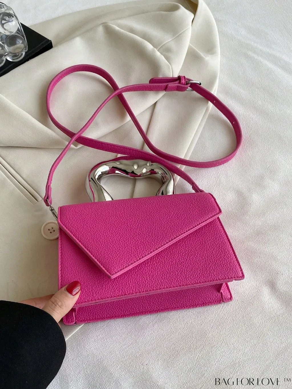 BagForLove - Litchi Embossed Mini Square Flap Bag with Top Handle - PU Leather