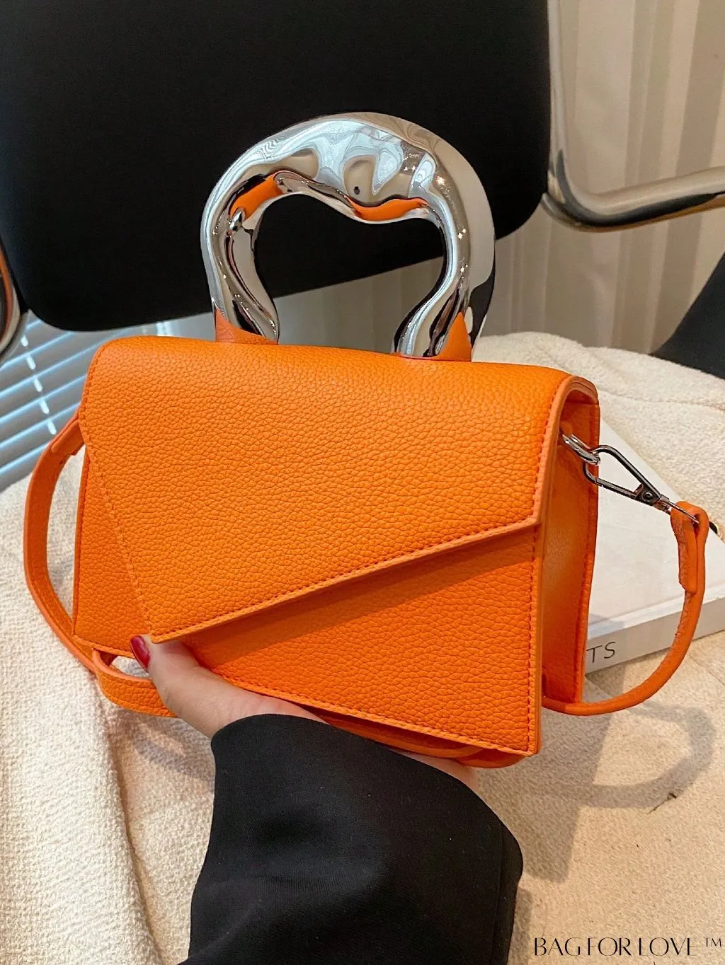 BagForLove - Litchi Embossed Mini Square Flap Bag with Top Handle - PU Leather