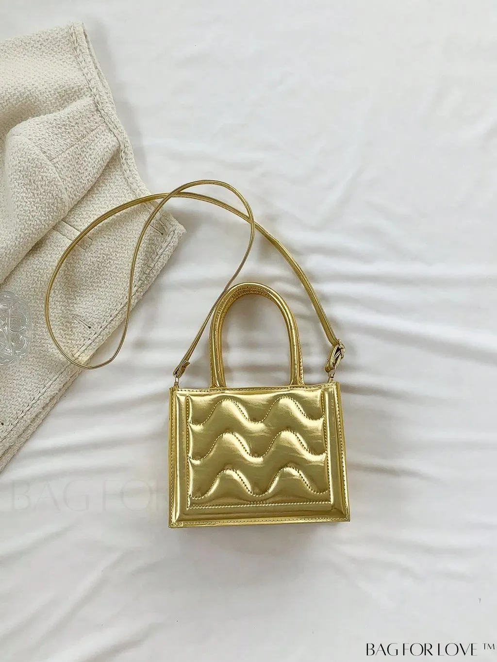 BagForLove - Metallic Double Handle Mini Quilted Square Bag for a Funky Look