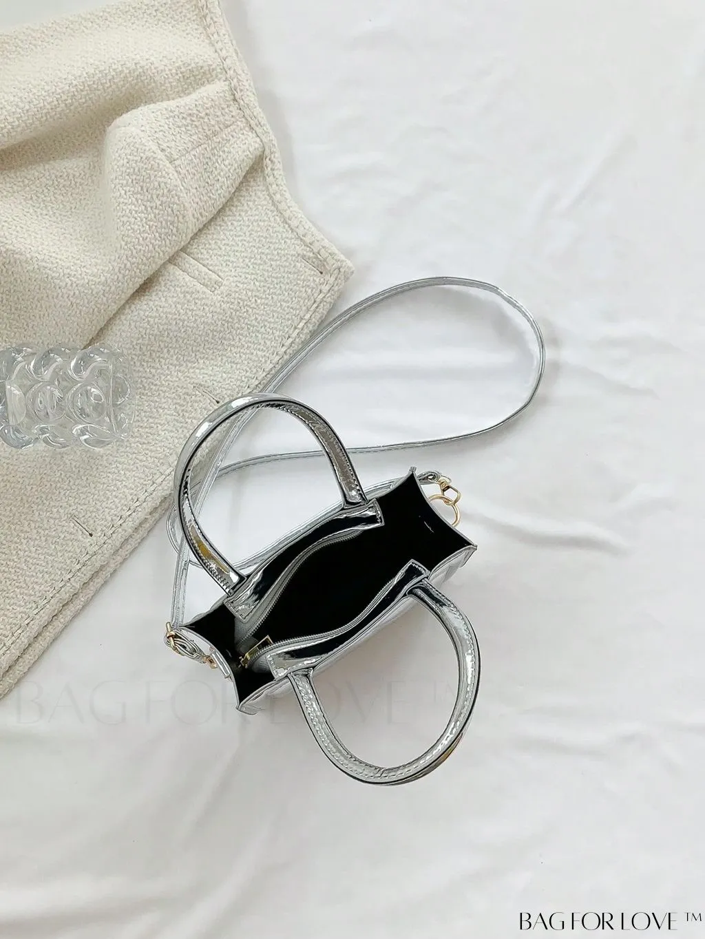 BagForLove - Metallic Double Handle Mini Quilted Square Bag for a Funky Look