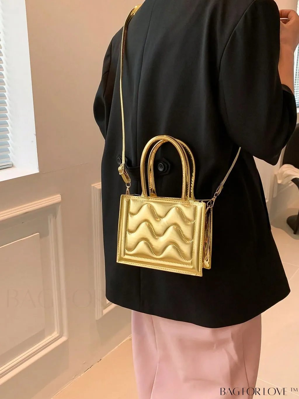 BagForLove - Metallic Double Handle Mini Quilted Square Bag for a Funky Look
