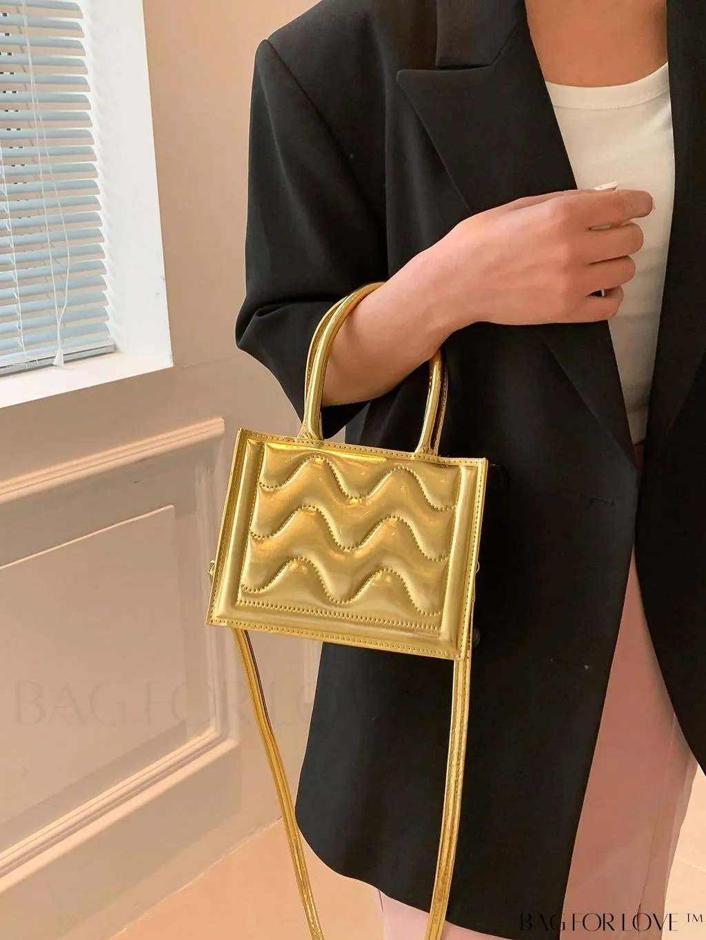 BagForLove - Metallic Double Handle Mini Quilted Square Bag for a Funky Look