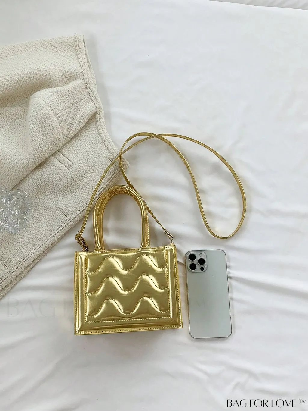 BagForLove - Metallic Double Handle Mini Quilted Square Bag for a Funky Look