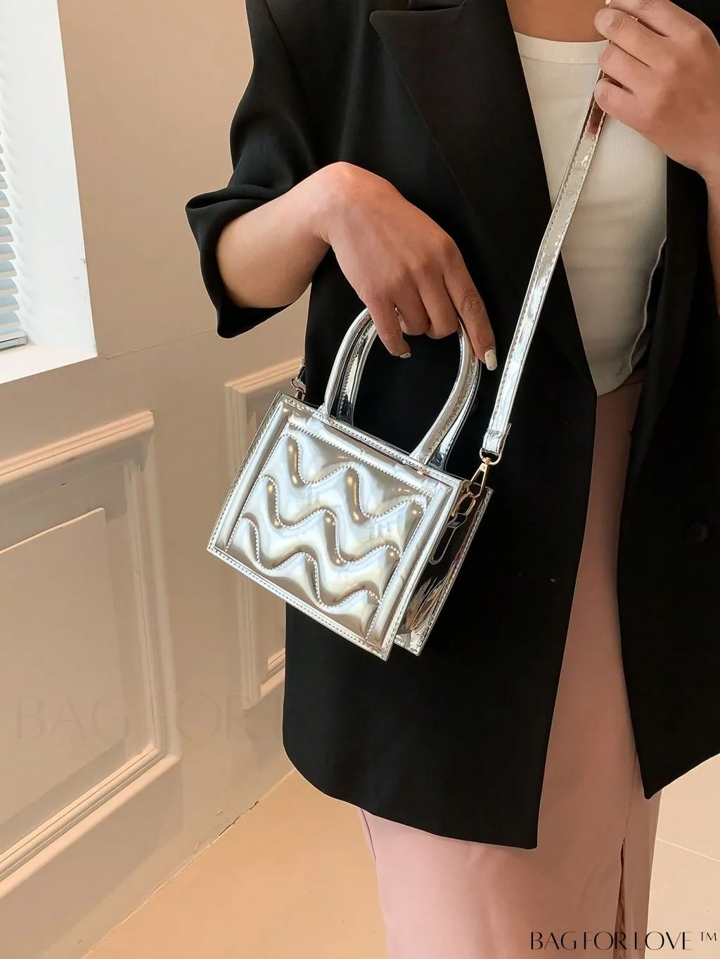 BagForLove - Metallic Double Handle Mini Quilted Square Bag for a Funky Look