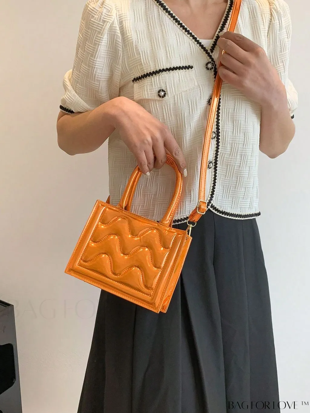 BagForLove - Metallic Double Handle Mini Quilted Square Bag for a Funky Look