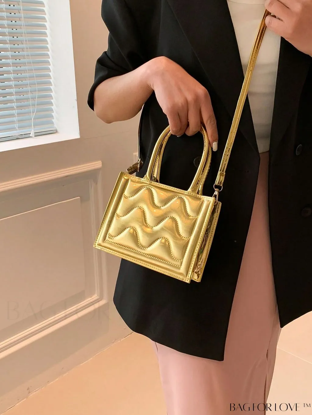 BagForLove - Metallic Double Handle Mini Quilted Square Bag for a Funky Look