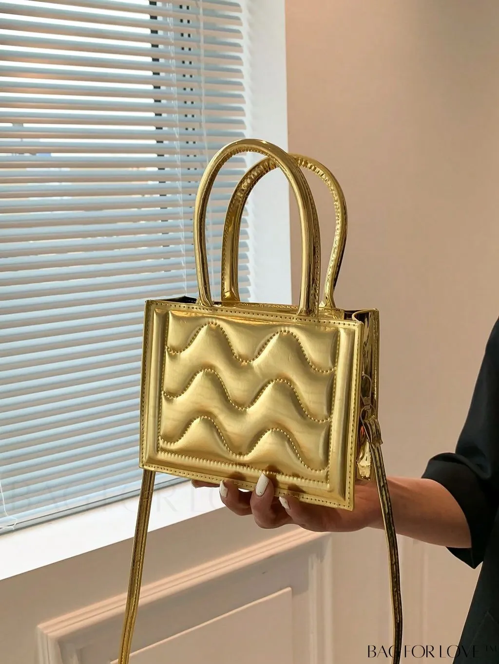 BagForLove - Metallic Double Handle Mini Quilted Square Bag for a Funky Look